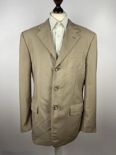 Blazer Uomo Prada Milano Taglia 50R Lana Mohair Giacca Sportiva Cappotto Beige Made Italy