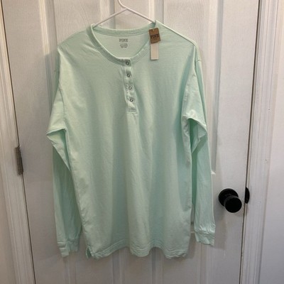 NWT Victoria s Secret Pink Henley Shirt Womens Size Small Blue Long Sleeve