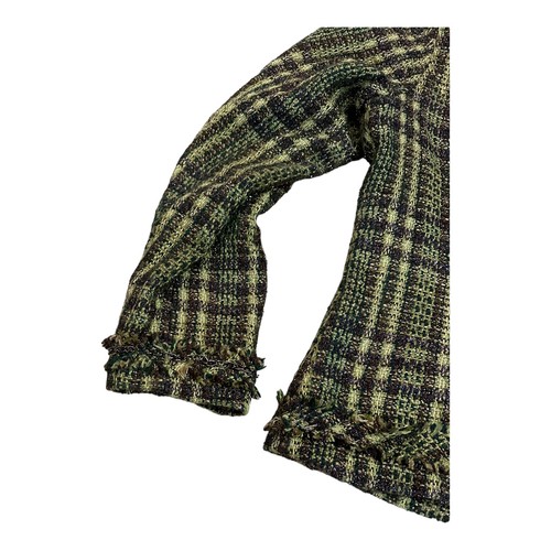 Chicos Blazer Jacket Women Size 2 Green Tweed Plaid Classy Snap Closure Lined - Picture 8 of 9
