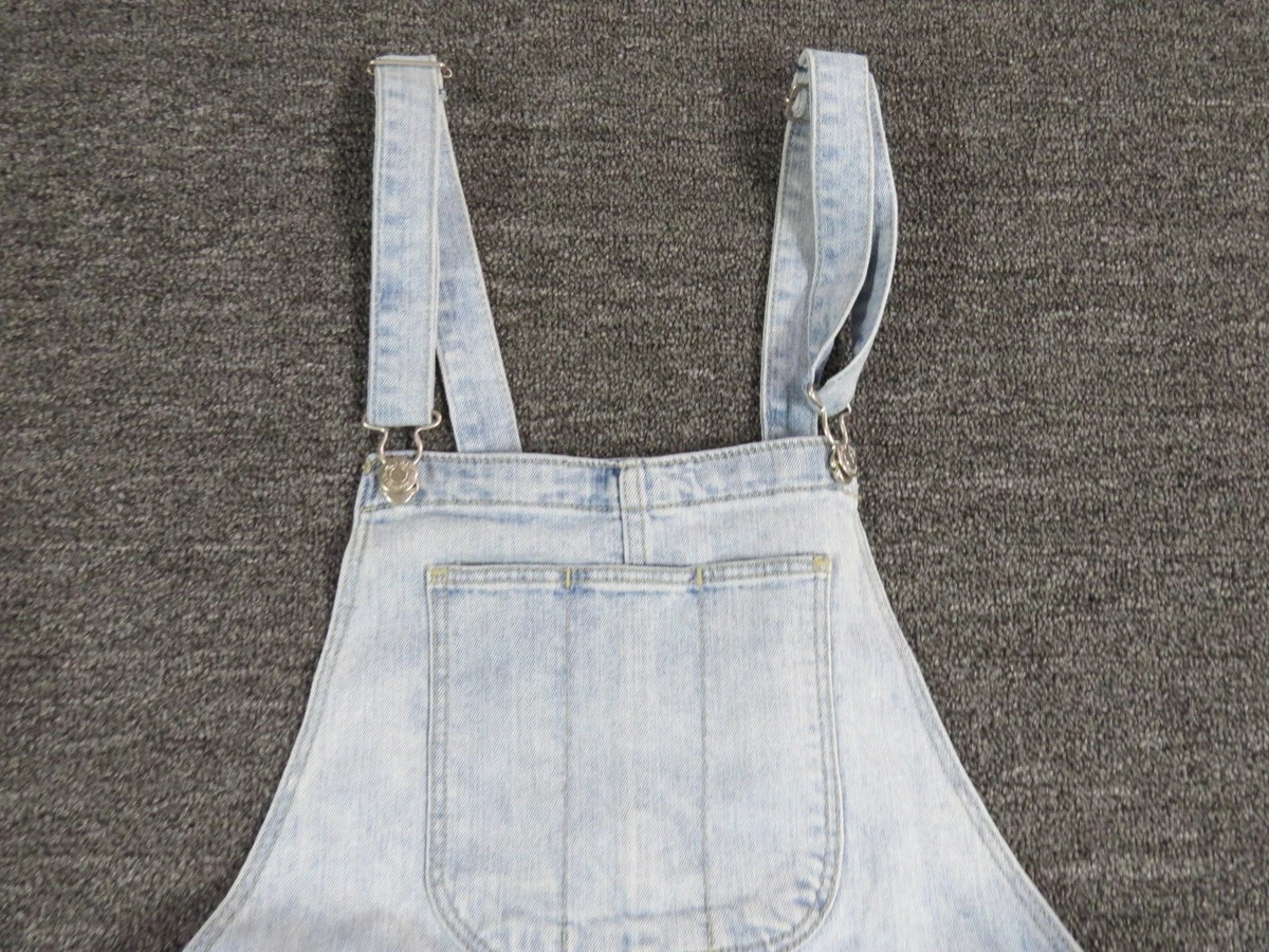 Old Navy Denim Romper Shorts Womens Medium Solid Blue Button Side Distressed