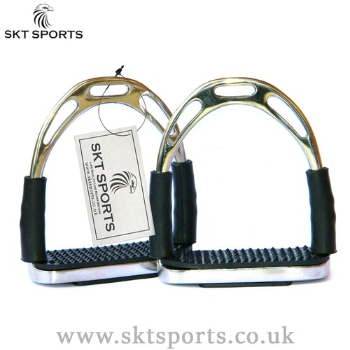 FLEXI JINN SAFETY STIRRUPS HORSE RIDING BENDY IRONS S. STEEL SKT SPORTS BNWT - Picture 2 of 2