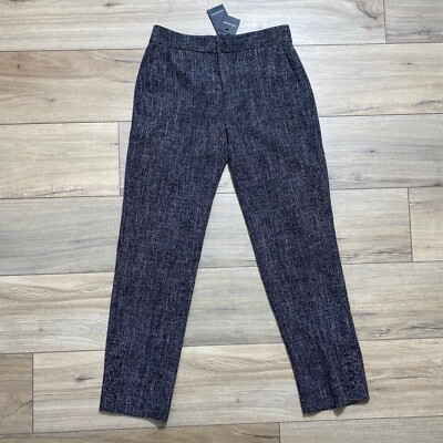 Club Monaco Women's Self Cover Button Pants Lined Tapered Leg Size 00 Black Mix