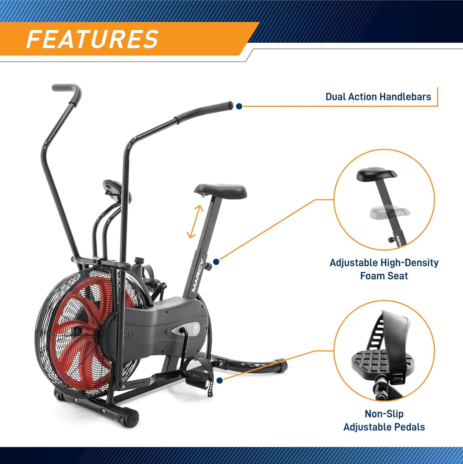 Air-Resistance Fan Bike with Dual Action Handlebars for Full-Body Workout