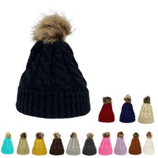Women Knitted Beanie Hat Winter Braided Plush Bubble Baggy Slouchy Ski Skull Cap