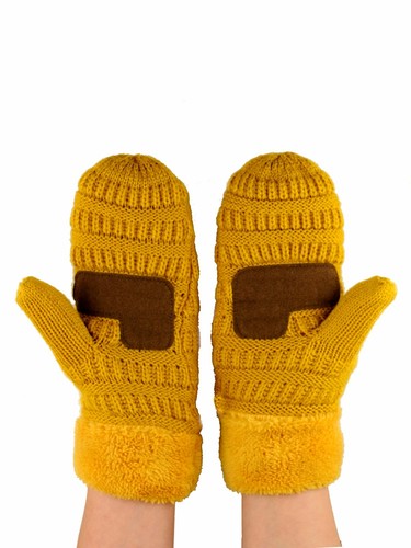 C.C Unisex Winter Warm Knit Soft Inner Fuzzy Lined Anti-Slip Cuff Mittens Gloves - Picture 21 of 111