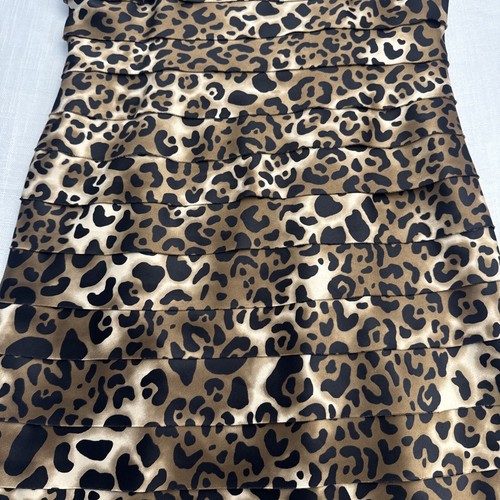 Y2K Evan Picone Women's 12 Slip Dress Animal Print Leopard Strappy Tiered Satin - Picture 9 of 14