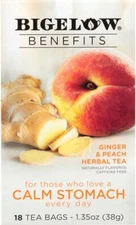 Bigelow Benefits Calm Stomach Ginger & Peach Herbal Tea - 18 tea bags