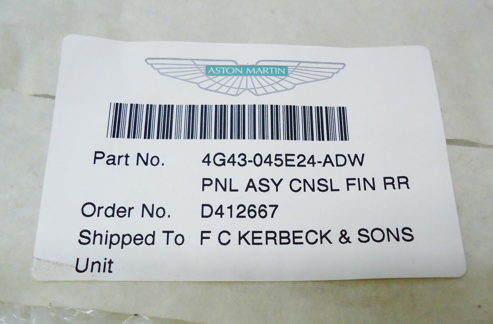Aston Martin DB9 Rear Console Panel Finisher OEM # 4G43-045E24-ADW