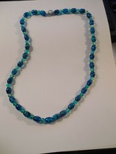 Nice blue glass beaded toggle necklace 23"
