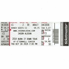 JASON ALDEAN & FLORIDA GEORGIA LINE Concert Ticket Stub 10/16/14 GAINESVILLE FL