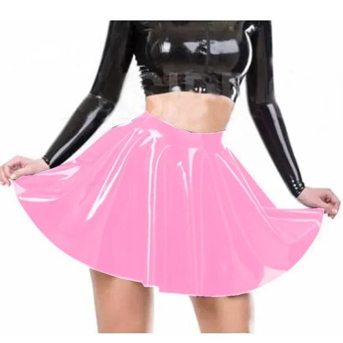 Wetlook Patent Leather Mini Skirt Sissy Shiny PVC High Waist A-line Skirt - Picture 12 of 16