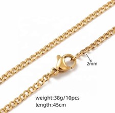 Stainless Steel 18K Gold Plated Chain Necklace 2mm