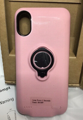 5000mAh Rechargeable Phone Case for iPhone X Pink with Ring Holder Feeleye