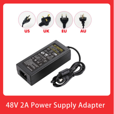 48V 2A 96Watt AC to DC Power Supply Adapter 100-240V for PoE Switch Injector