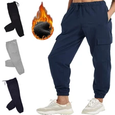 Fleece Lined Cargo Track Pants 4-Pocket Casual Joggers Warm Sport Sweatpants