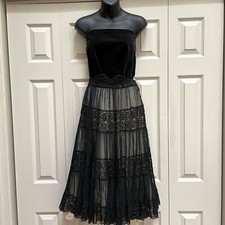 RARE Antique Vintage Handsewn Black Lace 3-Layer Midi Skirt Size Small