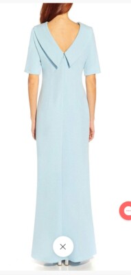 adrianna papell blue mist dress /NEW WITH TAG/SIZE 8/RETAIL$269/ LONG GOWN/BLUE Illusion Neck
