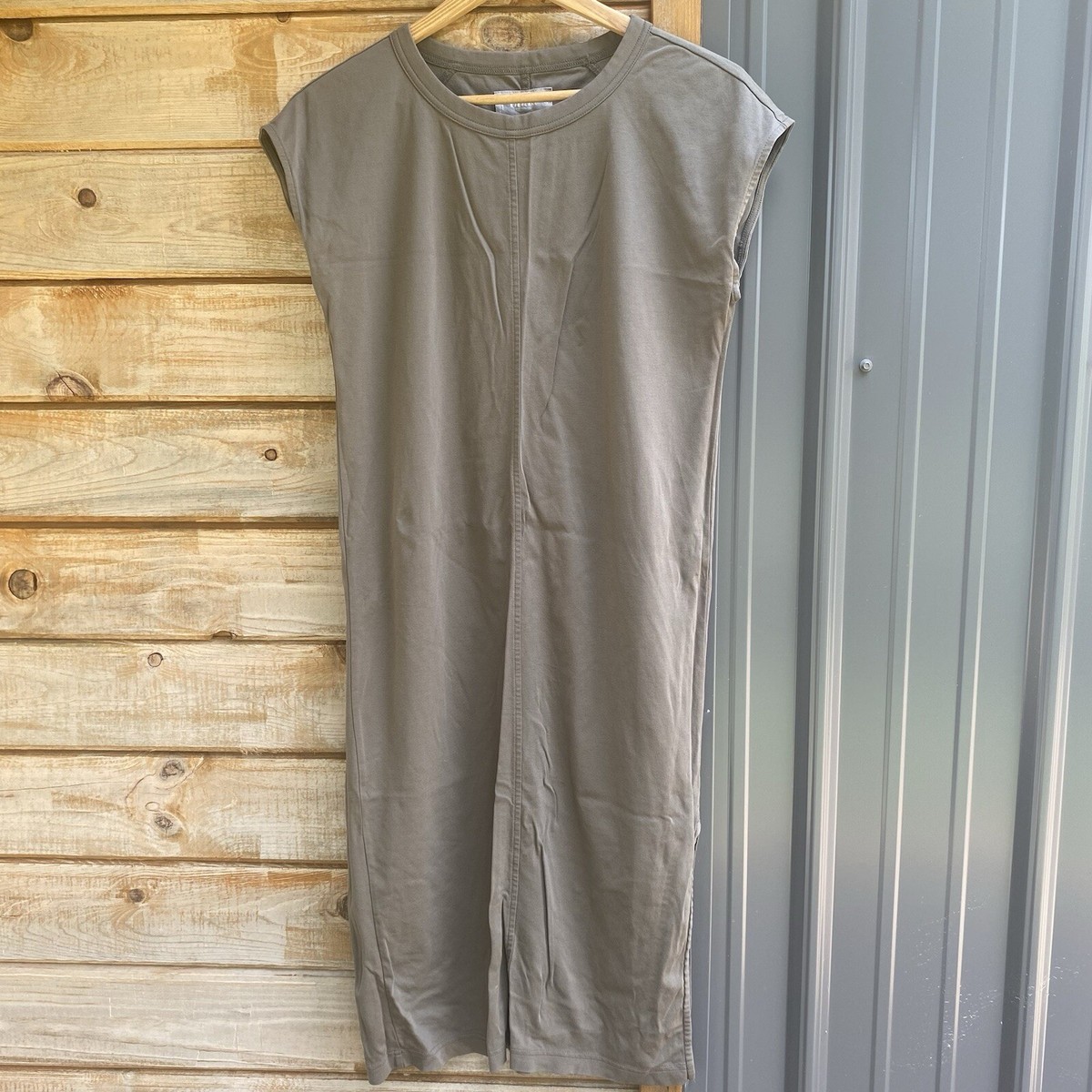 Everlane The Luxe Green Shift Midi Dress Olive Green Small