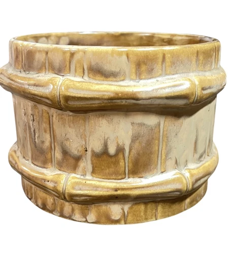 Vintage McCoy 209 Brown Barrell Planter Stamped Pottery 4.5”Tall - 5.5”W