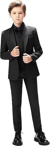 Boy's Suits Shawl Lapek Formal Wear Set Evening Party Wedding Groom Three Pieces - Picture 7 of 27