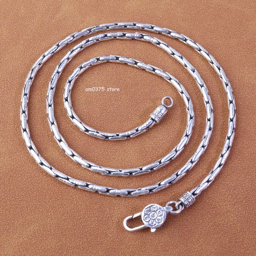 Echt S925 Sterlingsilber Halskette Damen Herren 3 mm Bambus Festival Kette 26 Zoll L - Bild 1 von 8