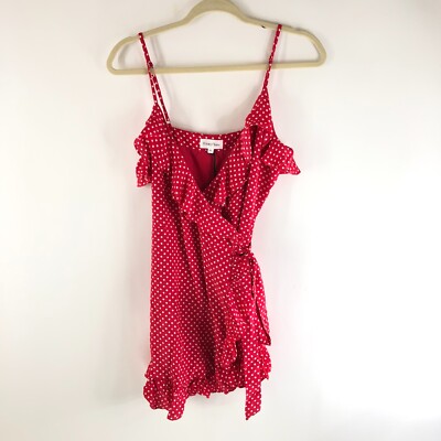 Privacy Please Giana Mini Wrap Dress Ruffle Polka Dot Sleeveless Red White  L | eBay