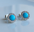 Earrings Solid 925 Sterling Silver Vintage Sleep Beauty Turquoise 8.5mm Stud