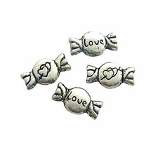 20 Antiqued Tibetan Silver 11mm Candy Love Hearts Spacer Accent Two Sided Beads