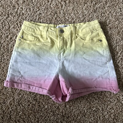 #ad Judy Blue Size Small Dip Dye Cut Off High Waist Shorts Ombre Yellow Blue Pink $22.00