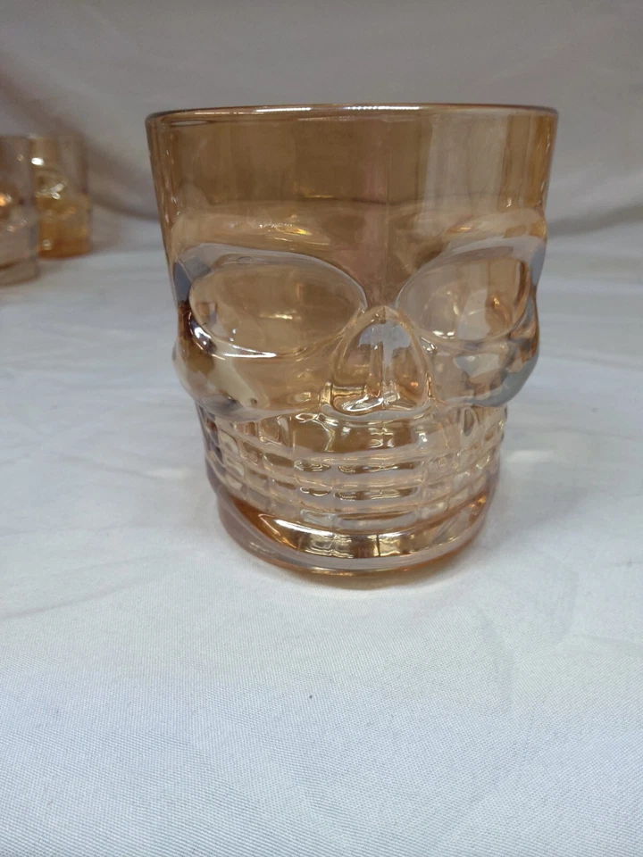 Juego de 10 vasos de whisky con forma de calavera de vidrio ámbar rocas Lowball vajilla de bar 10 OZ Foto 3 de 4
