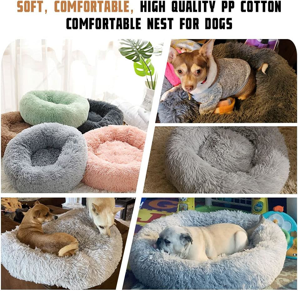 Calming Donut Dog Bed for Small Medium Dogs Washable Fluffy Cuddler