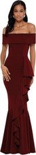 Betsy  Adam Long Off Shoulder Cascade Ruffle Stetch Scuba Crepe Gown, 6P