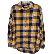 URBAN OUTFITTERS Women's Size M Yellow Plaid Long-Sleeve Button-Up Flannel Shirt
