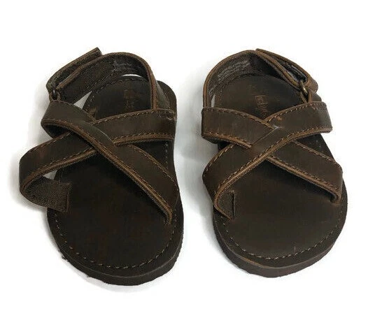 baby Gap Dark Brown Faux Leather Crossover Sandals Flip Flops w/ Strap 6-12 mos - Image 2 of 4