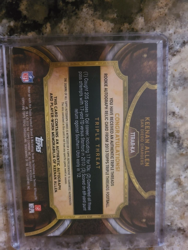 2013 Topps Triple Threads Keenan Allen Rookie RPA /50  Patch Auto Chargers Bears - Image 2 of 2