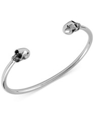 Solid 925 Sterling Silver Cool With Sharp Men's Skull Thin Cuff Biker Bracelet