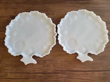 Hazel Atlas Milk Glass Apple Tree Of Life Snack Plates Vintage set of 2