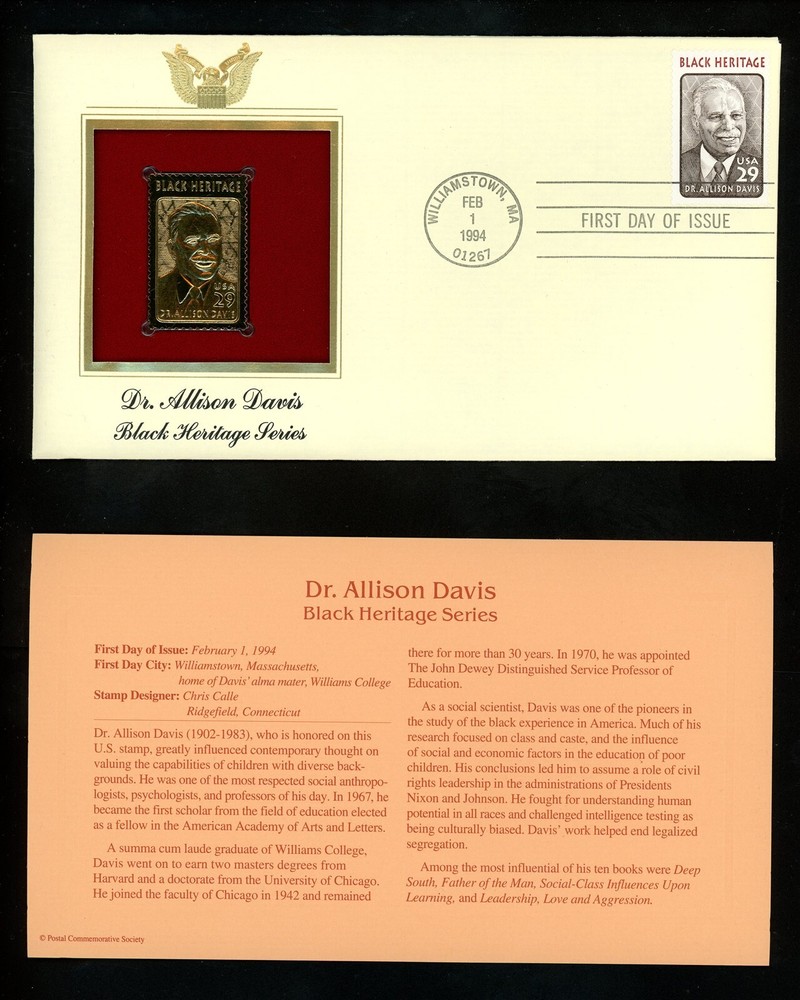 US FDC #2816 PCS / Gold Foil 1994 MA Dr. Allison Davis Black Heritage