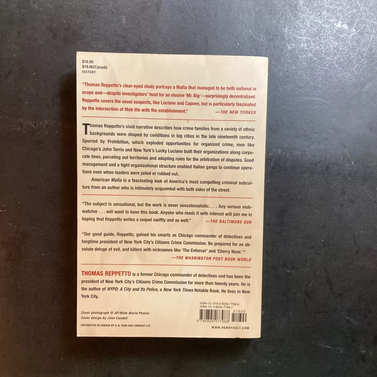 THOMAS REPPETTO American Mafia. A History of its Rise to Power SOFTCOVER