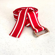 Vintage Polo Ralph Lauren Red White Ribbon Webbing Belt Double D Rings USA 42.5"