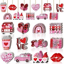 36 Pcs Valentine s Day Wooden Hanging Ornaments Valentines Tree Decorations Pink