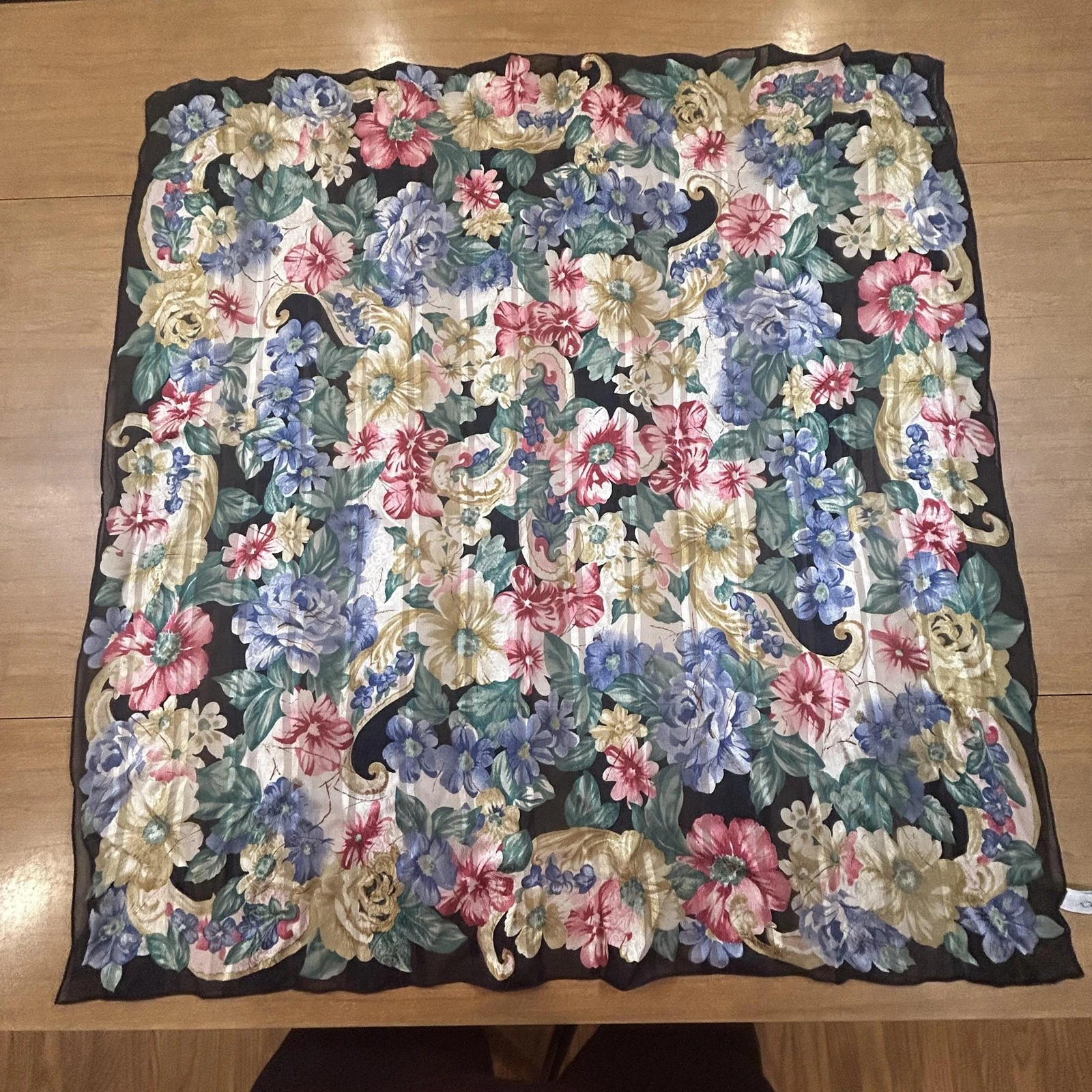 Oscar De La Renta Scarf Womens One Size Multicolor Floral Silk Square Chiffon