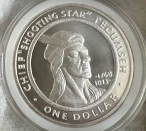 2002 Shawnee Nation Chief Tecumseh 1oz .999 Silver $1 BU - 1st Native Amer Coin