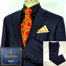 Recent Brooks Brothers Regent Fit Suit Navy Pinstriped Pleated 44 Long