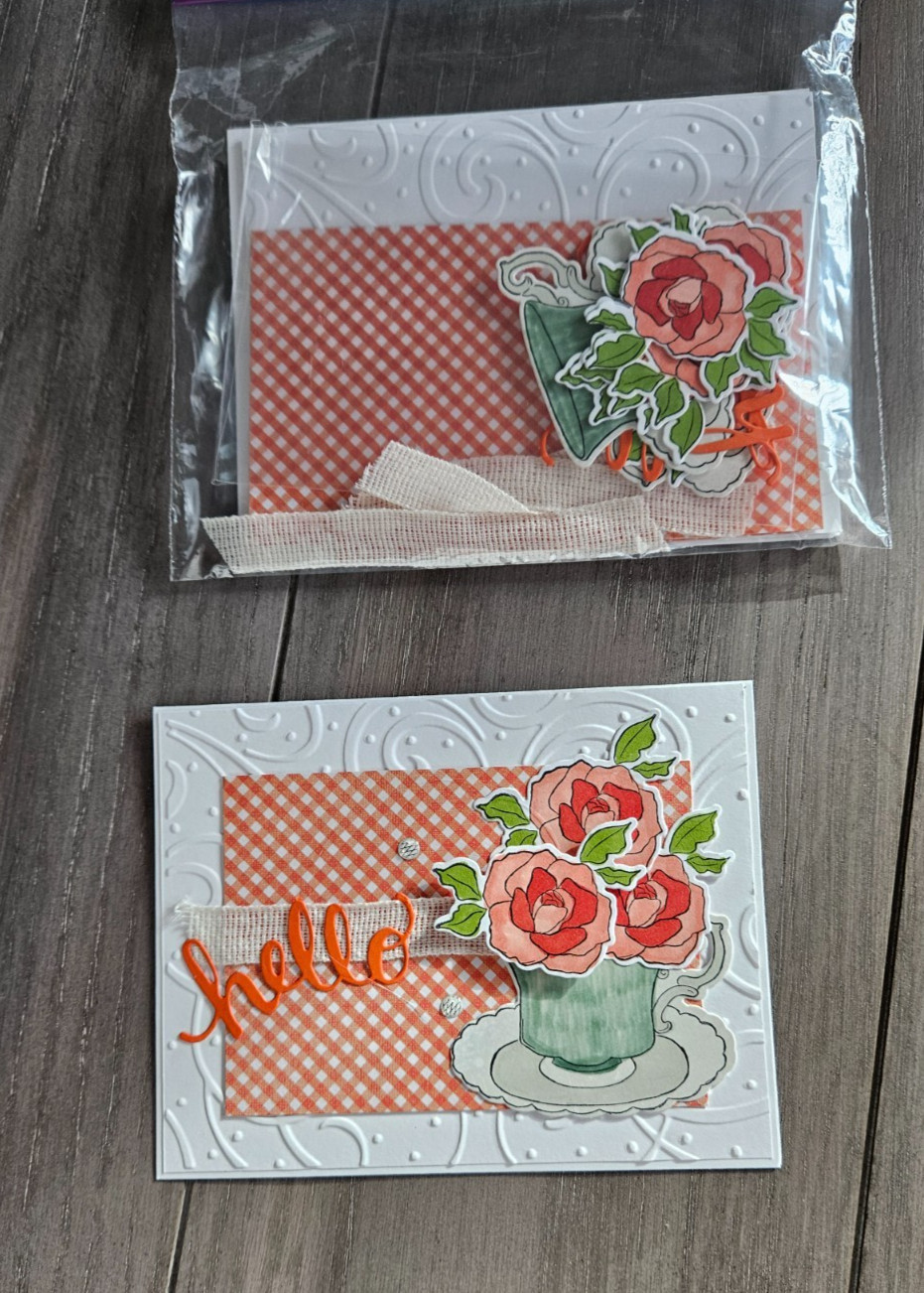 STAMPIN UP CARD KIT -TEAPOT WITH FLOWERS  HELLO KIT MAKES 4 - 26.13