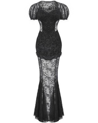 Dark In Love langes elegantes Gothic sexy Burlesque transparente Spitze Meerjungfrau Kleid
