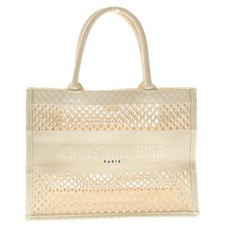 Christian Dior Book Tote Handbag Medium Mesh Cream-colored Cream Canvas Used 586