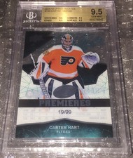 Carter Hart 2018-19 Upper Deck Ice Premieres Rookie Card /99 Beckett BGS 9.5 TG. rookie card picture