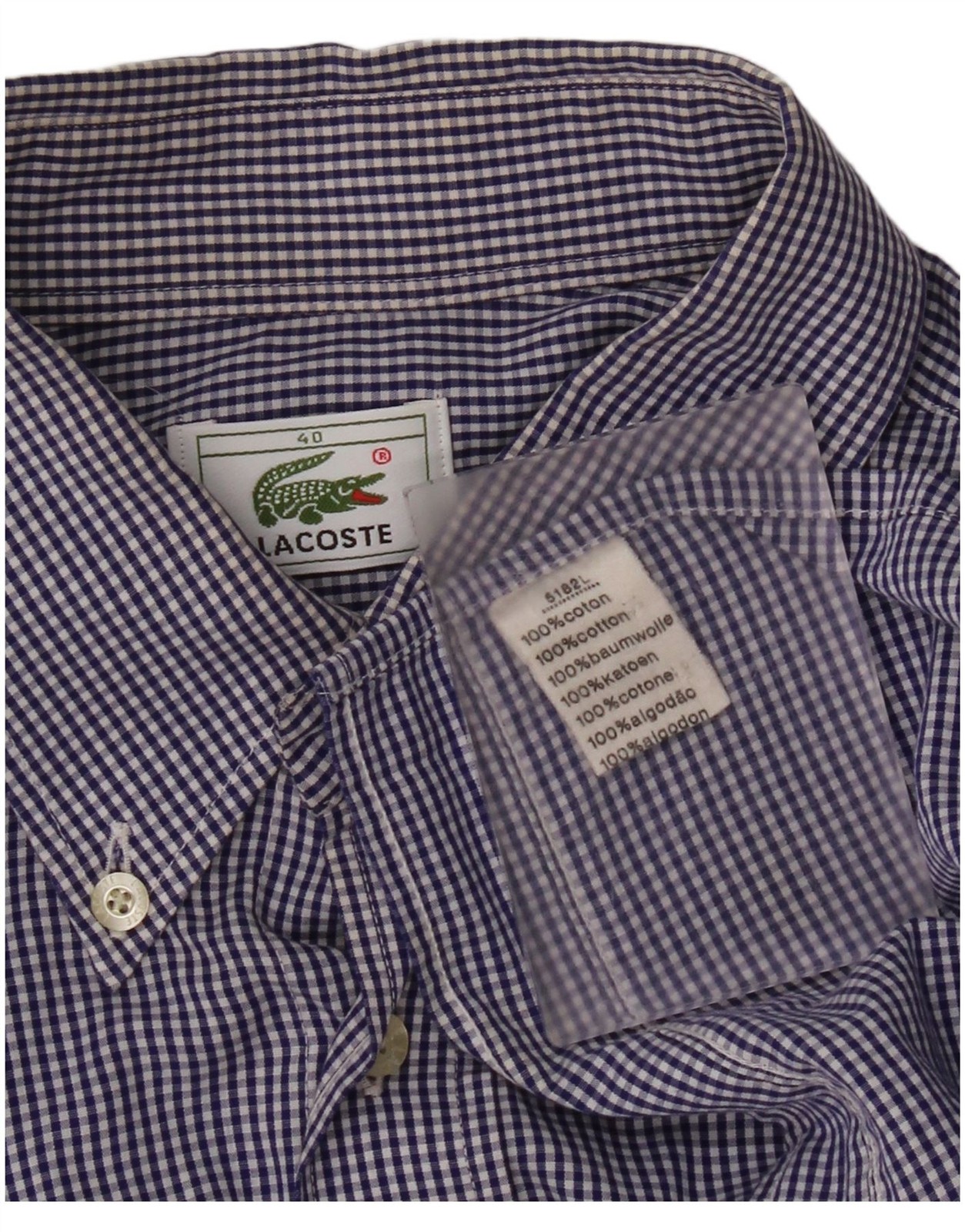 Lacoste Mens Shirt Size 40 Medium Navy Blue Gingham Cotton AO03 thumbnail 3