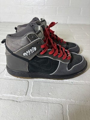MF DOOM Nike Dunk High Mens Size 8.5 Gray Black Red Leather 313171-004